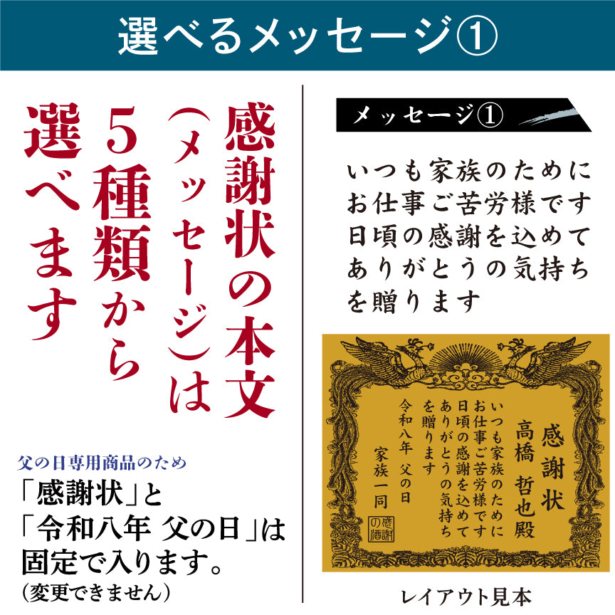 【父の日 名入れ】賞状のデザインにお名前と感謝のメッセージを彫刻！（文字や絵柄が浮かし彫りタイプ）本格芋焼酎「黒霧島（くろきりしま）」720mL