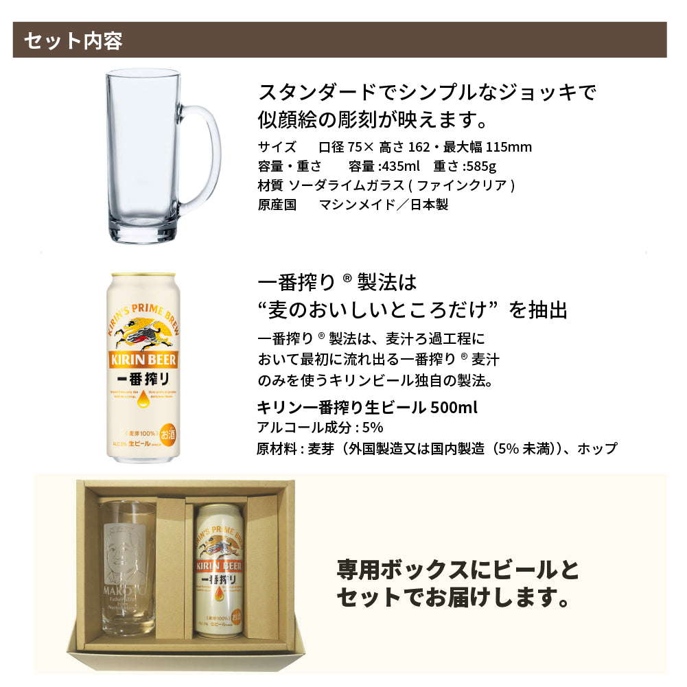 【 名入れ 】似顔絵 ジョッキ ビール500mL缶 付き