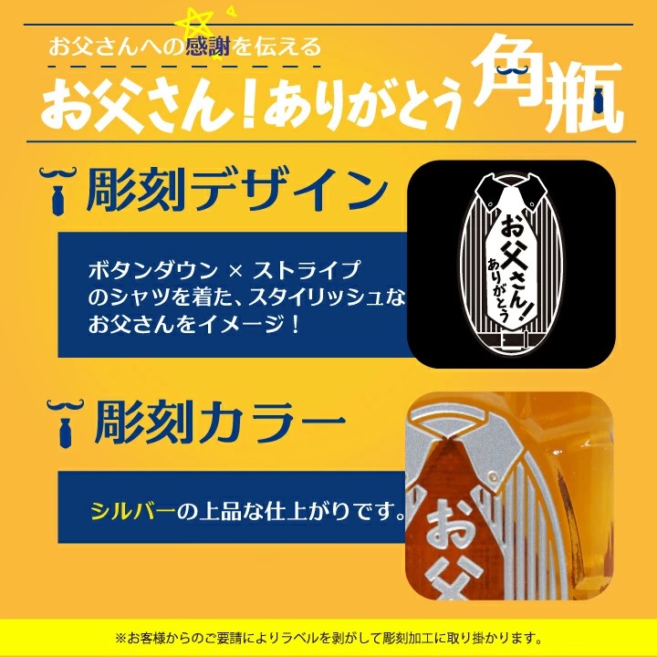 【短納期可】お父さん！ありがとう 専用彫刻 角瓶 700ml